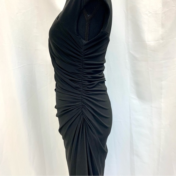 Lauren Ralph Lauren black asymmetrical slit cutout sleeveless ruched dress 8 - Picture 6 of 17